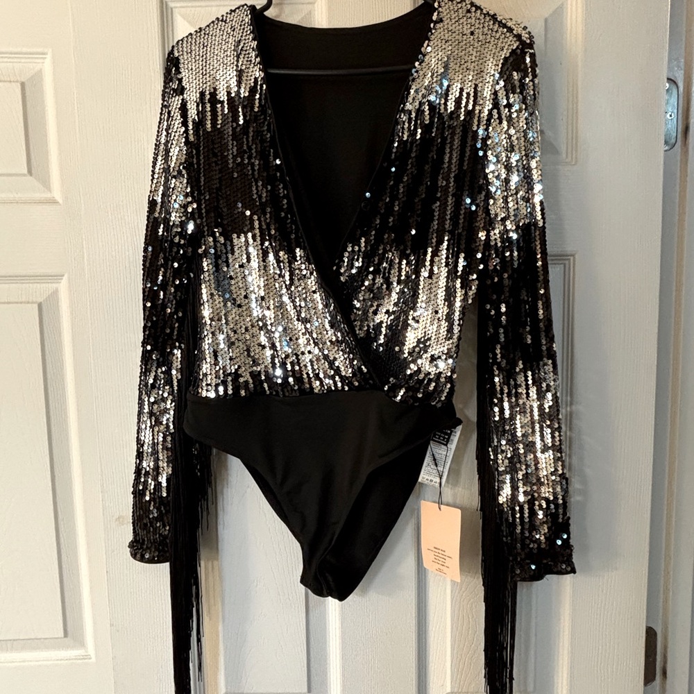 Black and Silver Sequin Bodysuit